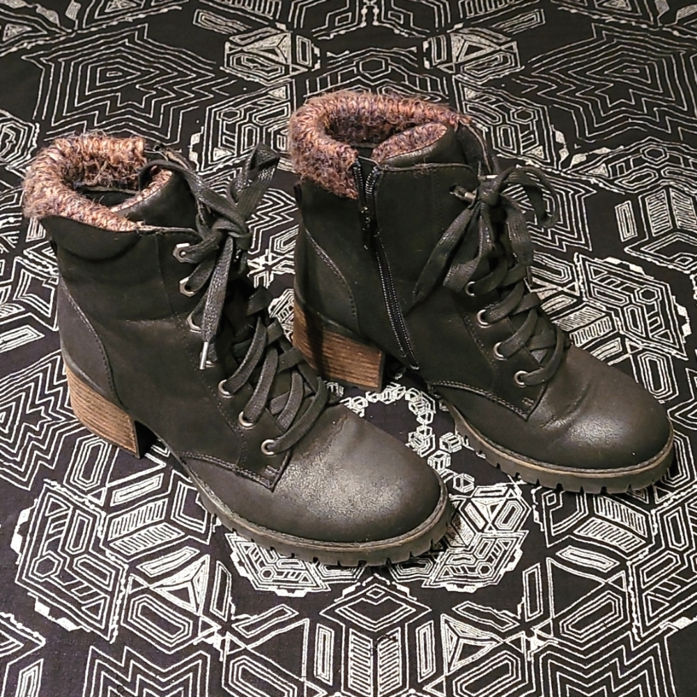 Carlos Santana Black Lace Up Casual Brown Ankle Combat Boots 8.5